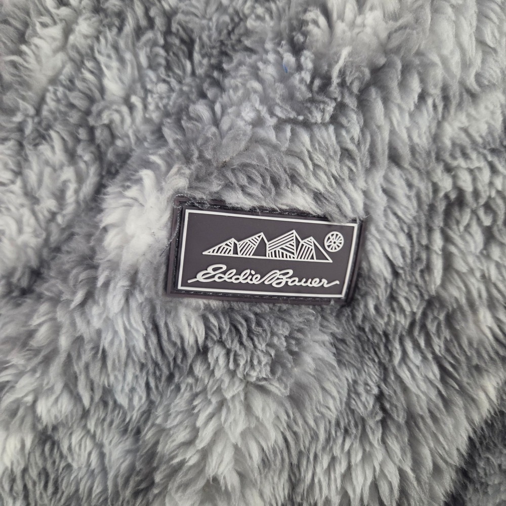 Eddie Bauer Sherpa Fleece Hoodie Gray Leopard Pink Trim Kids Large Womens XS S - Picture 2 of 8
